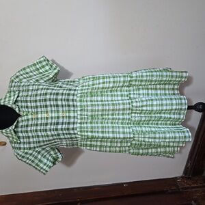 DR8 Urban Outfitters Plaid Gingham Dress Sz Sm Petite Button Front Collar Linen